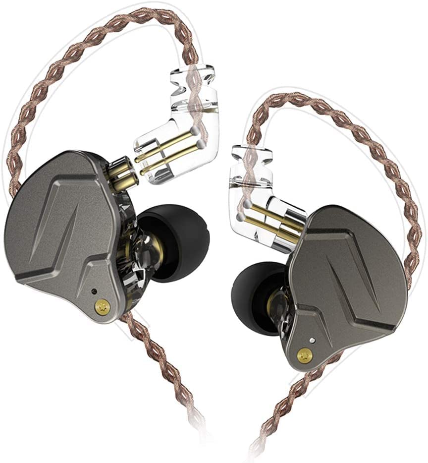 KZ ZSN Pro - Audífonos intraurales con cable, cancelación de ruido, graves profundos, sonido claro, ergonómicos, ajuste personalizado (S/M/L), conector de 3.5 mm (gris sin micrófono)